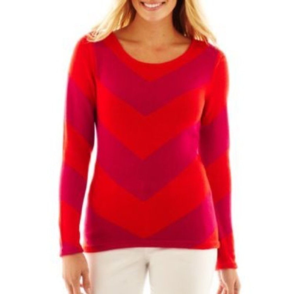 Liz Claiborne Pink And Orange Chevron Sweater EUC sz M